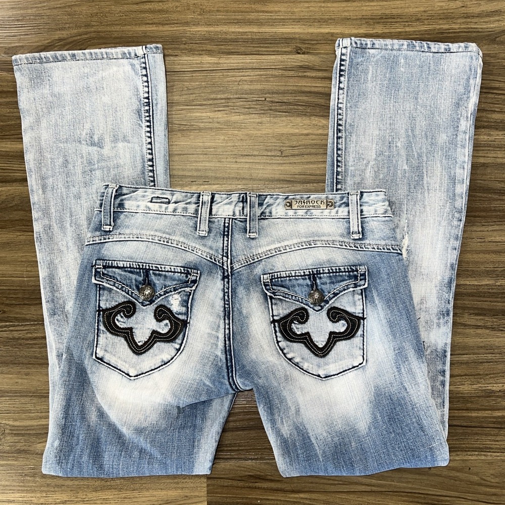 Rerock For Express 27x27 Flap Pocket Acid Wash Bootcut Jeans